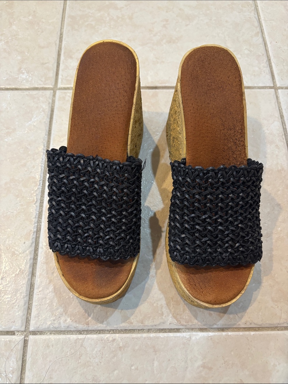 Sbicca Black Braided Cork-Style Slide Mules